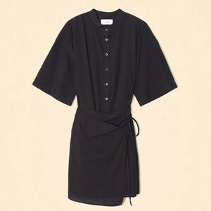 XiRENA Agnes Black Button-Up Mini Dress Small 100% cotton short sleeve boxy wrap